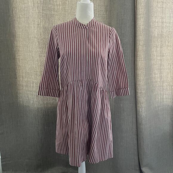 Tuckernuck Stripe Drop Waist Shirt Dress Rochelle Behrens Small Red White - Picture 1 of 5